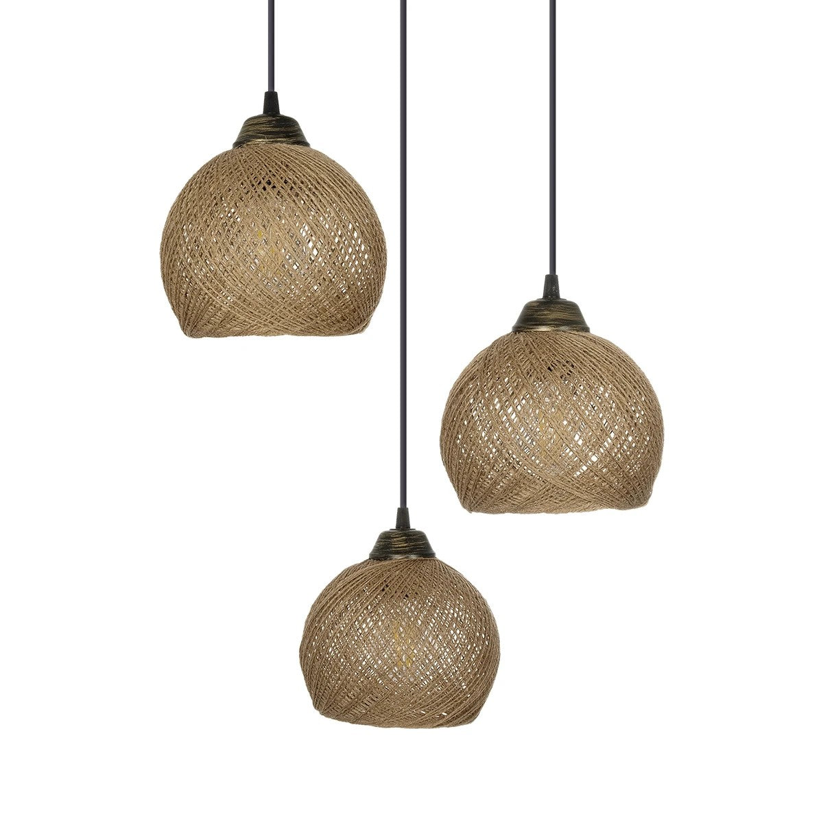 GloboStar® YASAM 203-0025 Vintage Κρεμαστό Φωτιστικό Πλέγμα Τρίφωτο 3 x E27 IP20 Καφέ Ρατάν - Μ42 x Π42 x Υ54cm - ledmania.gr