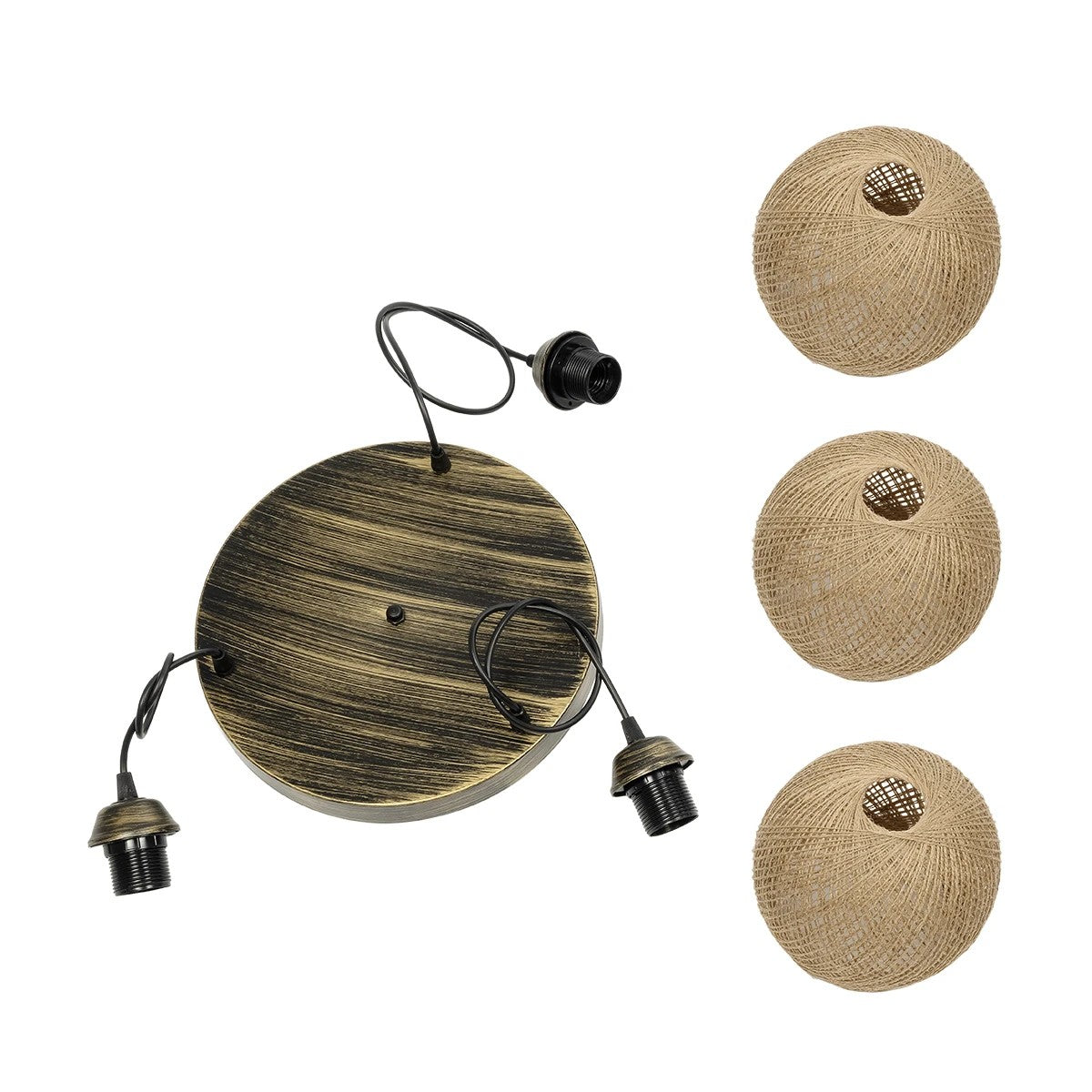 GloboStar® YASAM 203-0025 Vintage Κρεμαστό Φωτιστικό Πλέγμα Τρίφωτο 3 x E27 IP20 Καφέ Ρατάν - Μ42 x Π42 x Υ54cm - ledmania.gr