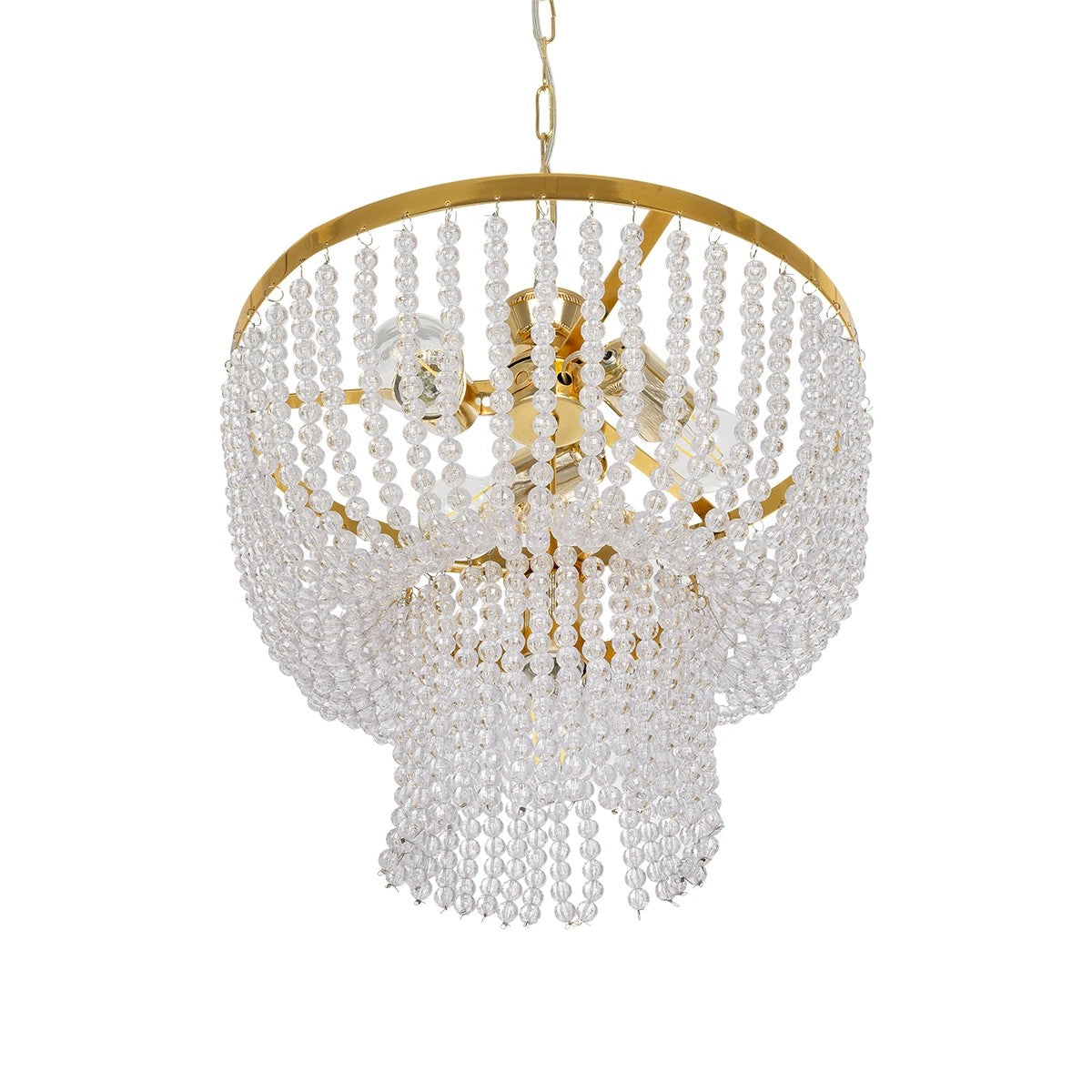 GLOBOSTAR® CRYSTAL 203-0028 Κλασικό Κρεμαστό Φωτιστικό Οροφής με Ντουί 3 x E27 AC 220-240V IP20 - Χρυσό & Διάφανο - Μ41 x Π41 x Υ40cm - ledmania.gr