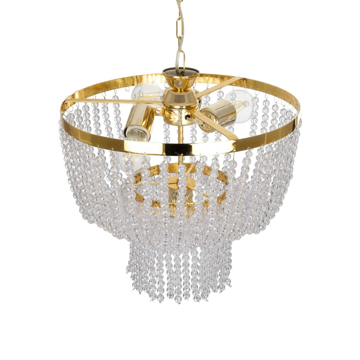 GLOBOSTAR® CRYSTAL 203-0028 Κλασικό Κρεμαστό Φωτιστικό Οροφής με Ντουί 3 x E27 AC 220-240V IP20 - Χρυσό & Διάφανο - Μ41 x Π41 x Υ40cm - ledmania.gr