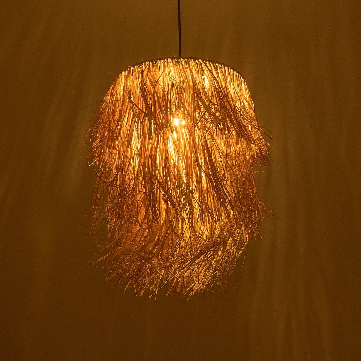 GloboStar® WEG 203-0036 Boho Κρεμαστό Φωτιστικό Καπέλο Μονόφωτο 1 x E27 IP20 Μπέζ Raffia - M45 x Π45 x Υ53cm - ledmania.gr
