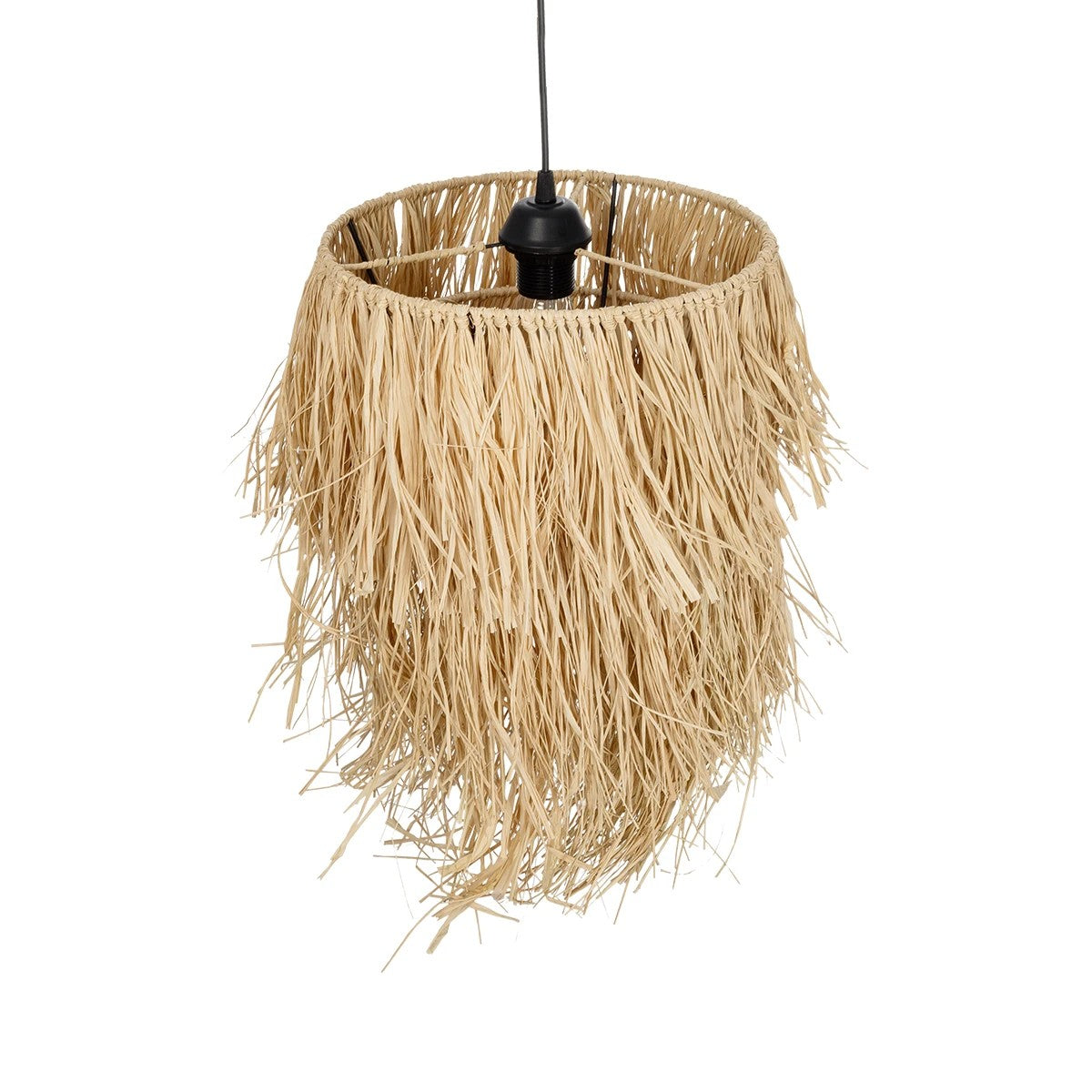 GloboStar® WEG 203-0036 Boho Κρεμαστό Φωτιστικό Καπέλο Μονόφωτο 1 x E27 IP20 Μπέζ Raffia - M45 x Π45 x Υ53cm - ledmania.gr