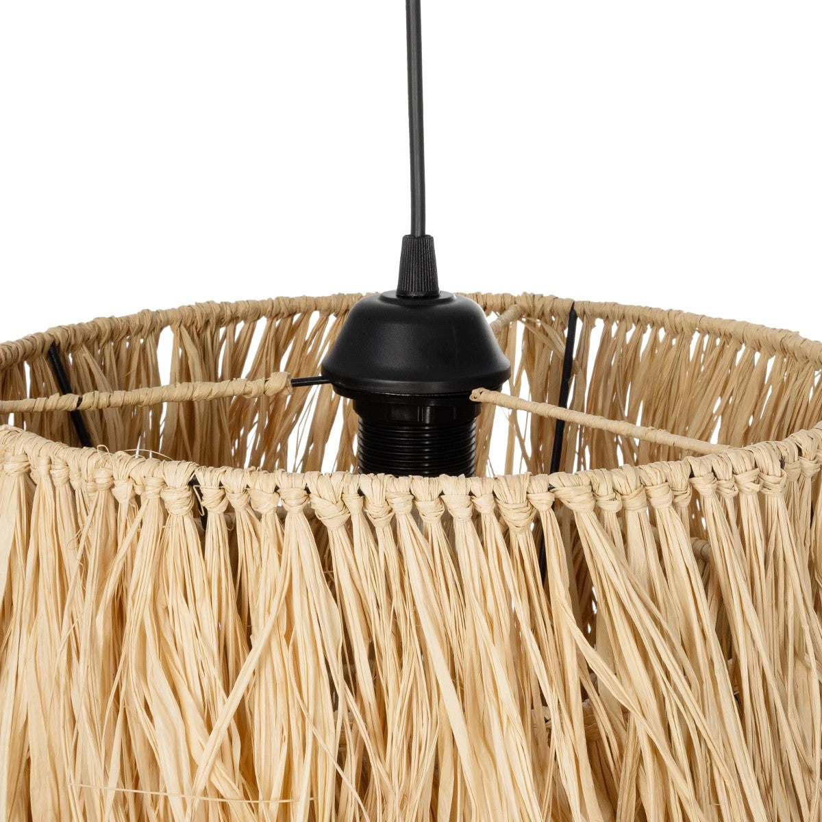 GloboStar® WEG 203-0036 Boho Κρεμαστό Φωτιστικό Καπέλο Μονόφωτο 1 x E27 IP20 Μπέζ Raffia - M45 x Π45 x Υ53cm - ledmania.gr