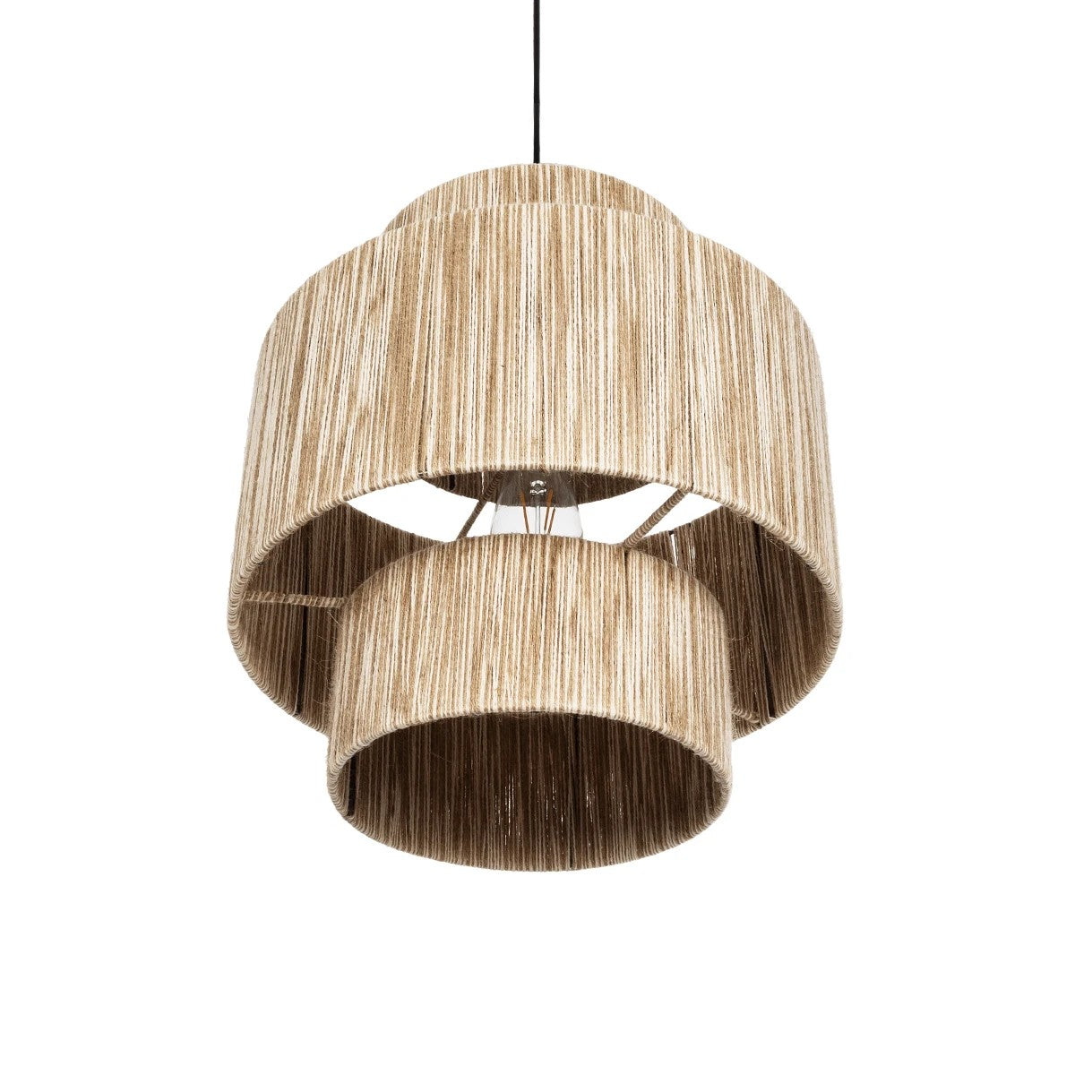 GloboStar® SALTO 203-0037 Boho Κρεμαστό Φωτιστικό Καπέλο Μονόφωτο 1 x E27 IP20 Μπέζ Σχοινί - M40 x Π40 x Υ42cm - ledmania.gr