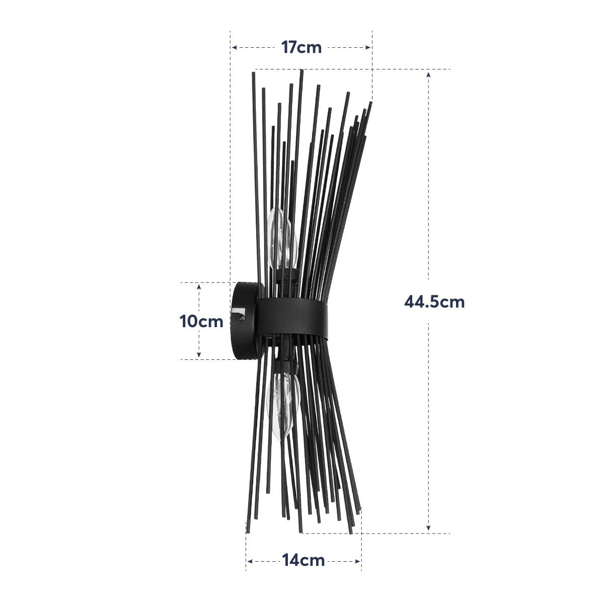 GloboStar® HORN 203-0043 Vintage Επιτοίχιο Φωτιστικό Απλίκα Δίφωτο 2 x E14 IP20 Μαύρο Μέταλλο - Μ14 x Π17 x Υ44.5cm