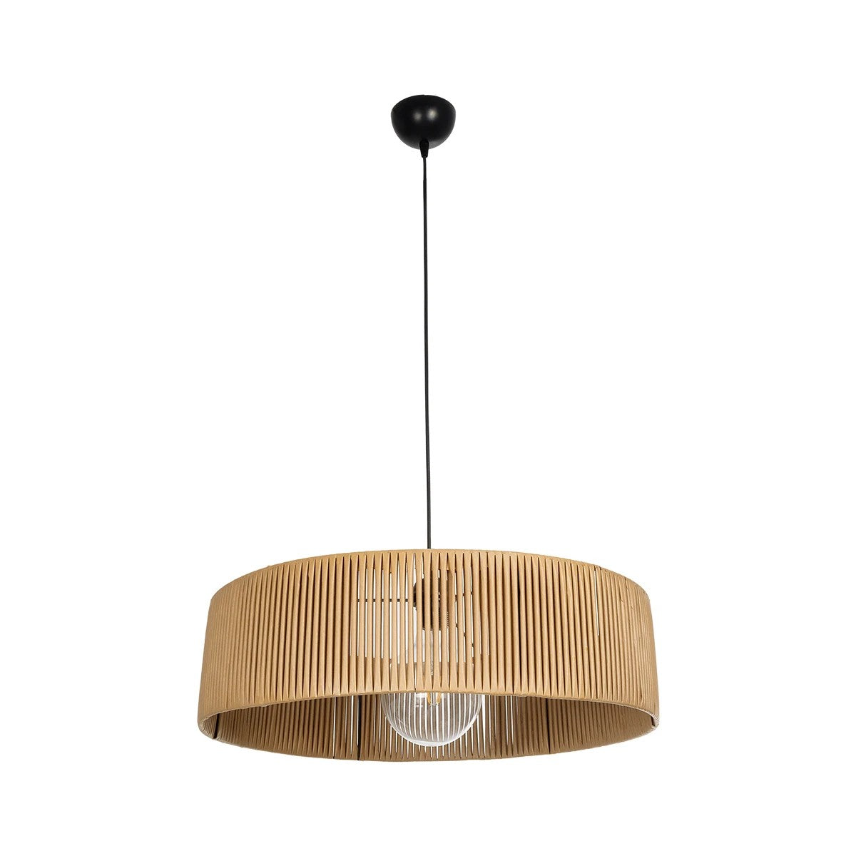 GloboStar® KYCLOS 203-0044 Boho Κρεμαστό Φωτιστικό Καπέλο Μονόφωτο 1 x E27 IP20 Μπέζ Rattan - M55 x Π55 x Υ20cm - ledmania.gr