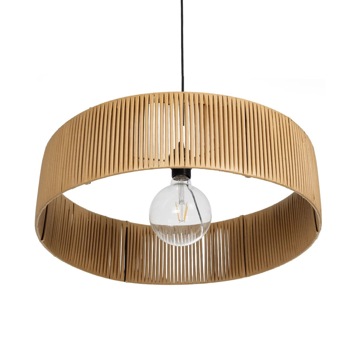 GloboStar® KYCLOS 203-0044 Boho Κρεμαστό Φωτιστικό Καπέλο Μονόφωτο 1 x E27 IP20 Μπέζ Rattan - M55 x Π55 x Υ20cm - ledmania.gr