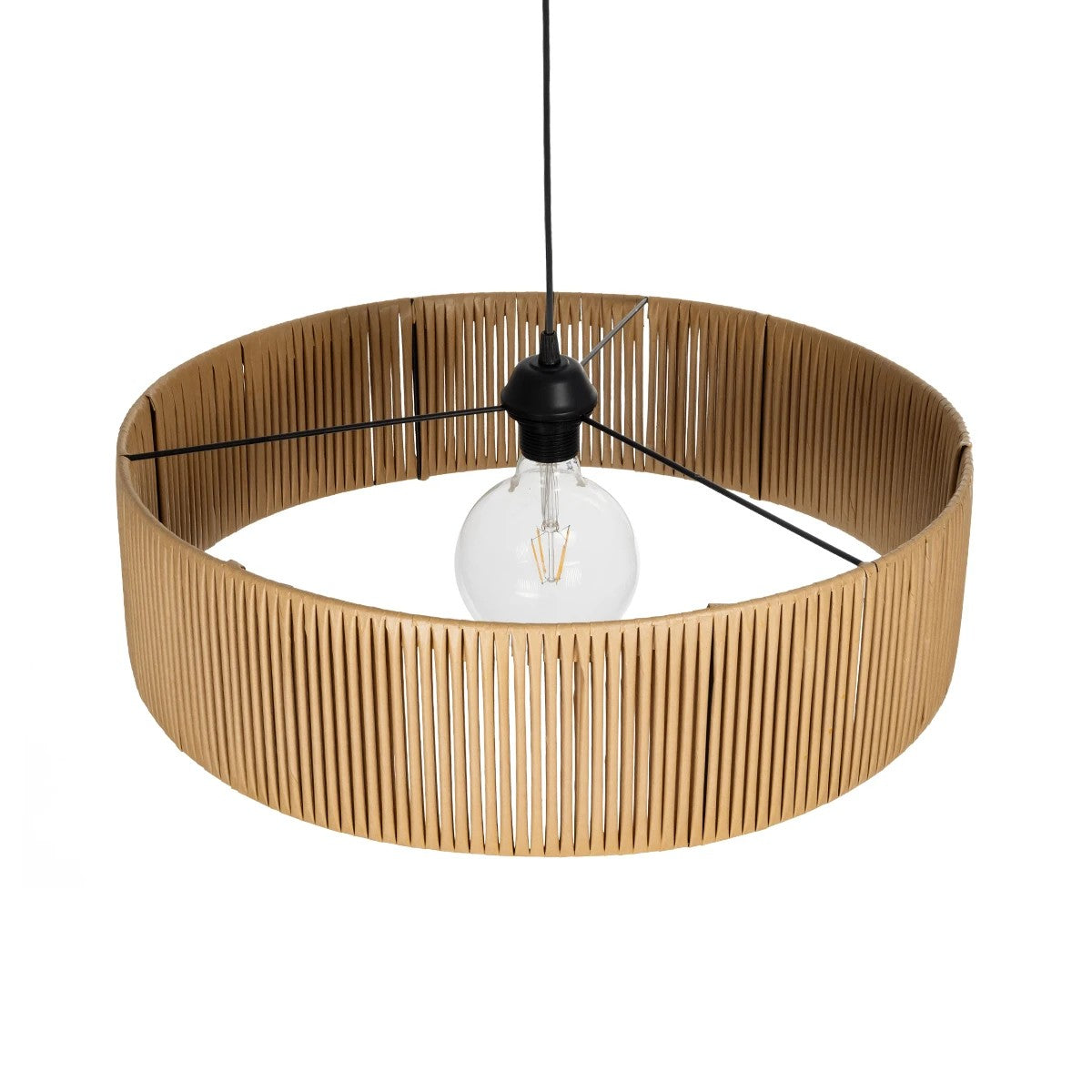 GloboStar® KYCLOS 203-0044 Boho Κρεμαστό Φωτιστικό Καπέλο Μονόφωτο 1 x E27 IP20 Μπέζ Rattan - M55 x Π55 x Υ20cm - ledmania.gr