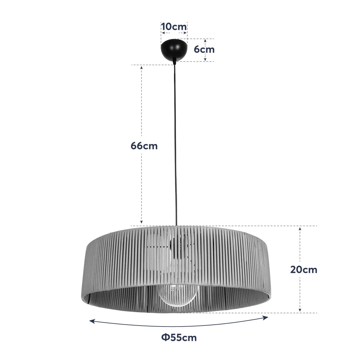 GloboStar® KYCLOS 203-0045 Boho Κρεμαστό Φωτιστικό Καπέλο Μονόφωτο 1 x E27 IP20 Καφέ Rattan - M55 x Π55 x Υ20cm - ledmania.gr