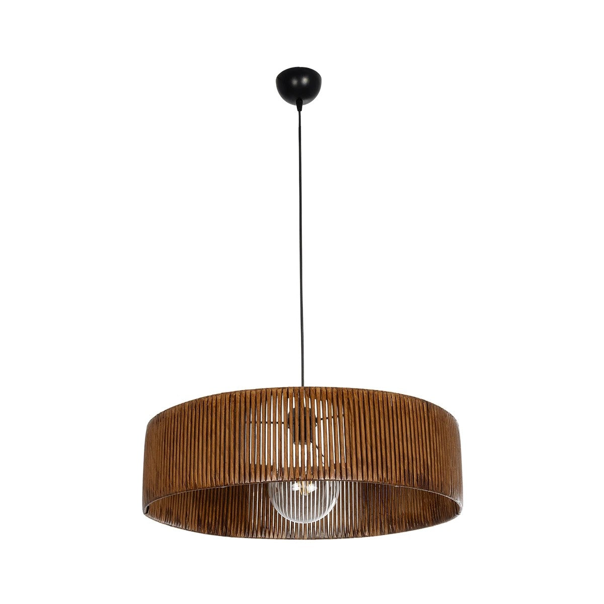 GloboStar® KYCLOS 203-0045 Boho Κρεμαστό Φωτιστικό Καπέλο Μονόφωτο 1 x E27 IP20 Καφέ Rattan - M55 x Π55 x Υ20cm - ledmania.gr