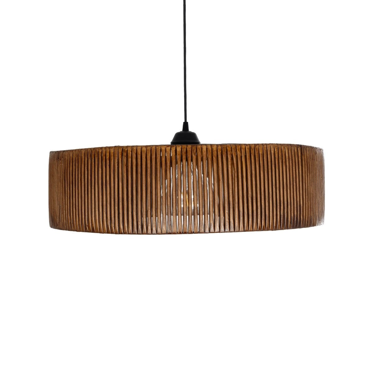 GloboStar® KYCLOS 203-0045 Boho Κρεμαστό Φωτιστικό Καπέλο Μονόφωτο 1 x E27 IP20 Καφέ Rattan - M55 x Π55 x Υ20cm - ledmania.gr