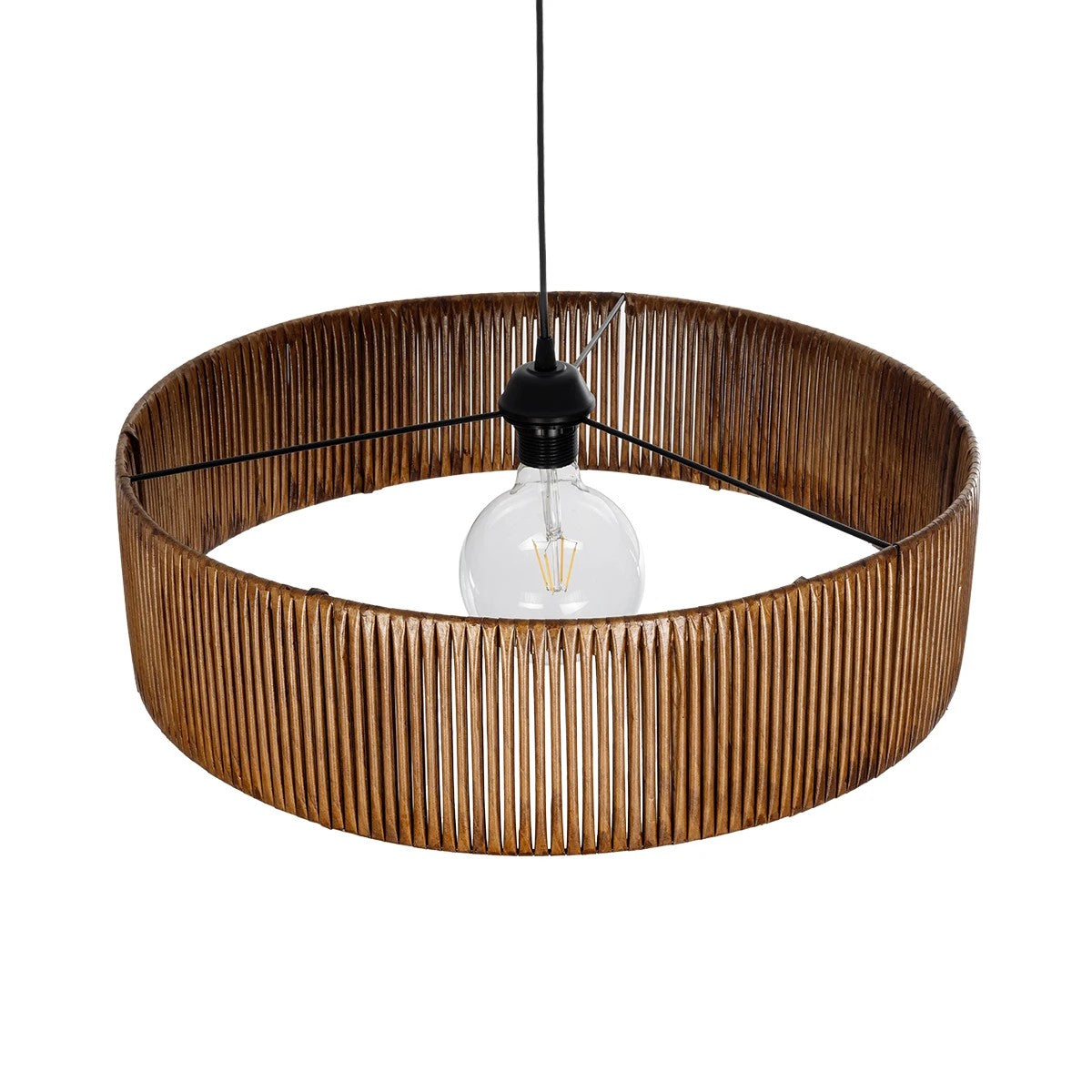 GloboStar® KYCLOS 203-0045 Boho Κρεμαστό Φωτιστικό Καπέλο Μονόφωτο 1 x E27 IP20 Καφέ Rattan - M55 x Π55 x Υ20cm - ledmania.gr