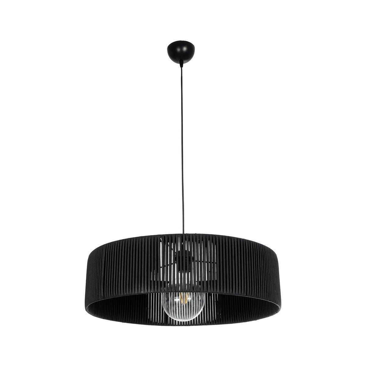 GloboStar® KYCLOS 203-0046 Boho Κρεμαστό Φωτιστικό Καπέλο Μονόφωτο 1 x E27 IP20 Μαύρο Rattan - M55 x Π55 x Υ20cm - ledmania.gr
