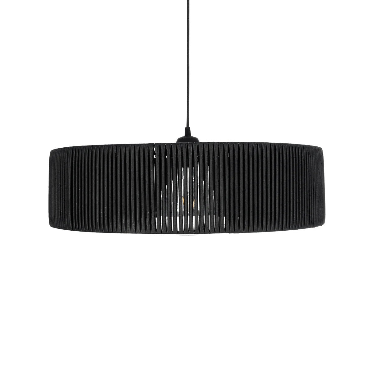 GloboStar® KYCLOS 203-0046 Boho Κρεμαστό Φωτιστικό Καπέλο Μονόφωτο 1 x E27 IP20 Μαύρο Rattan - M55 x Π55 x Υ20cm - ledmania.gr