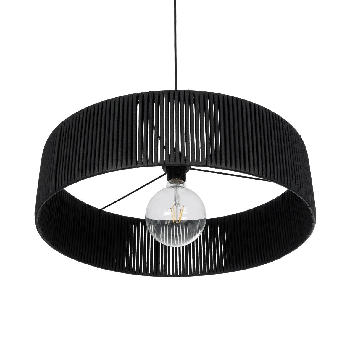GloboStar® KYCLOS 203-0046 Boho Κρεμαστό Φωτιστικό Καπέλο Μονόφωτο 1 x E27 IP20 Μαύρο Rattan - M55 x Π55 x Υ20cm - ledmania.gr
