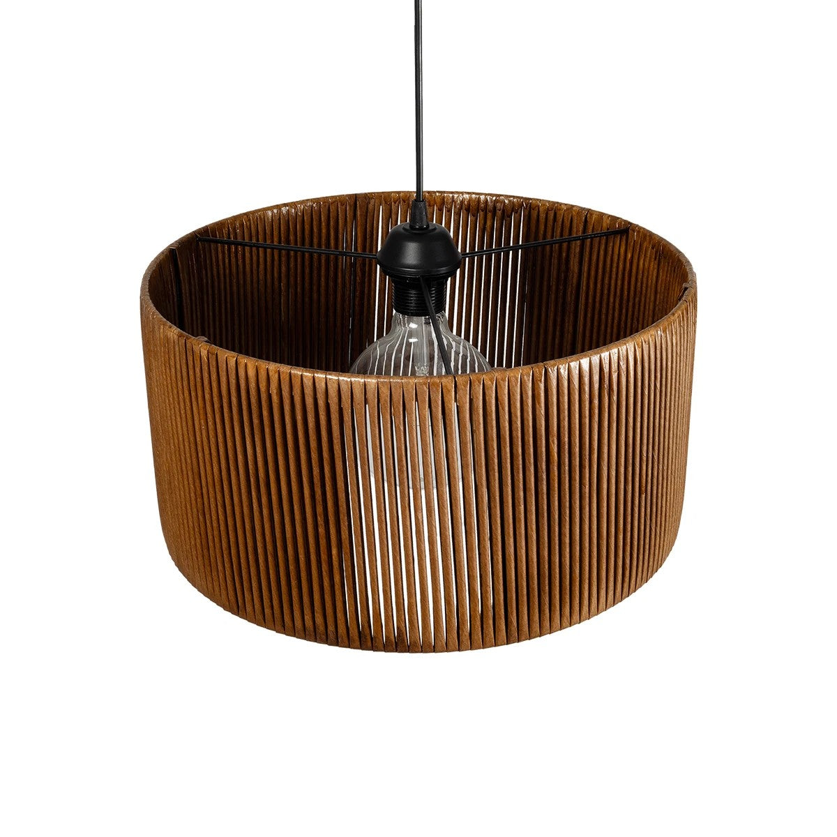 GloboStar® KYCLOS 203-0047 Boho Κρεμαστό Φωτιστικό Καπέλο Μονόφωτο 1 x E27 IP20 Καφέ Rattan - M40 x Π40 x Υ25.5cm - ledmania.gr