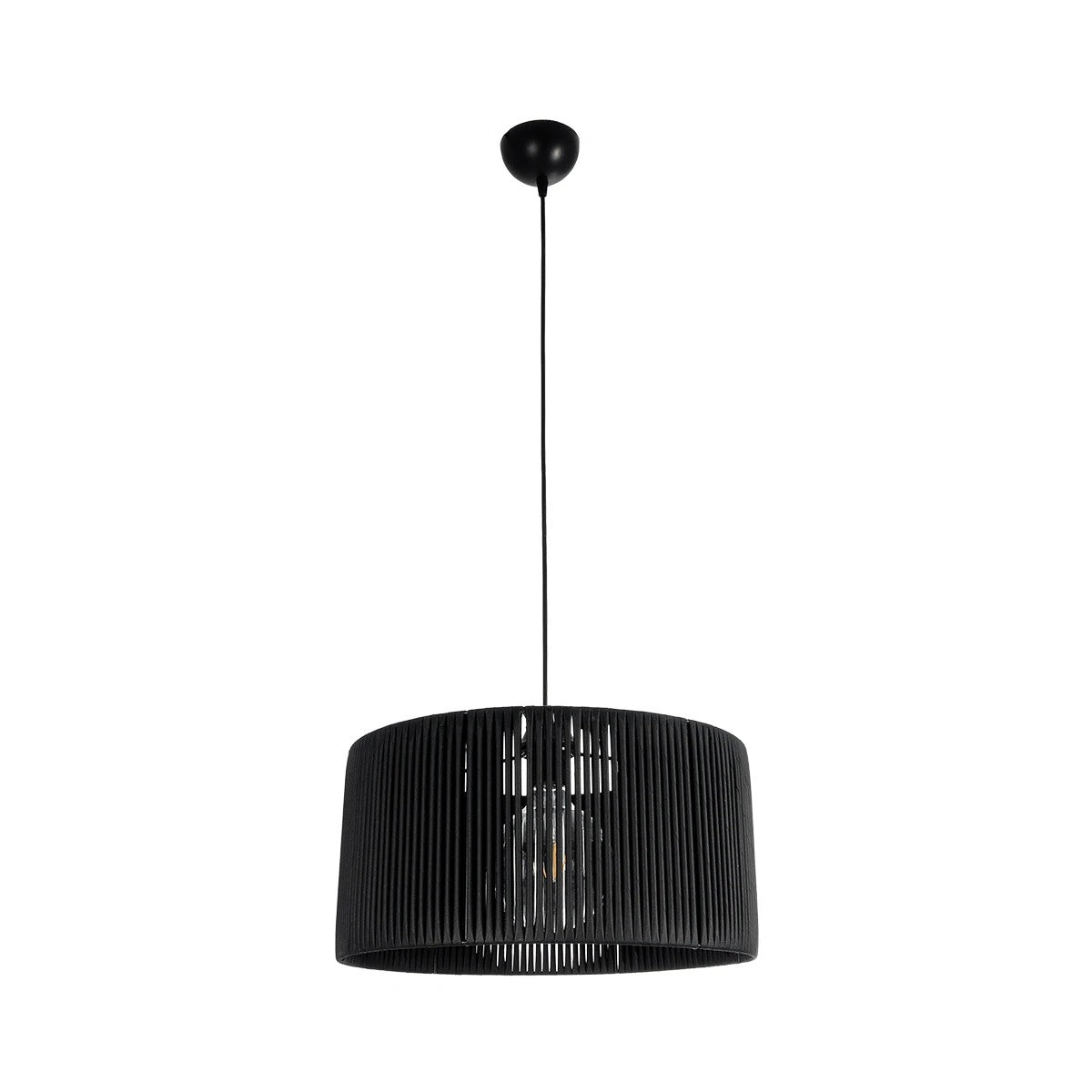 GloboStar® KYCLOS 203-0048 Boho Κρεμαστό Φωτιστικό Καπέλο Μονόφωτο 1 x E27 IP20 Μαύρο Rattan - M40 x Π40 x Υ25.5cm - ledmania.gr