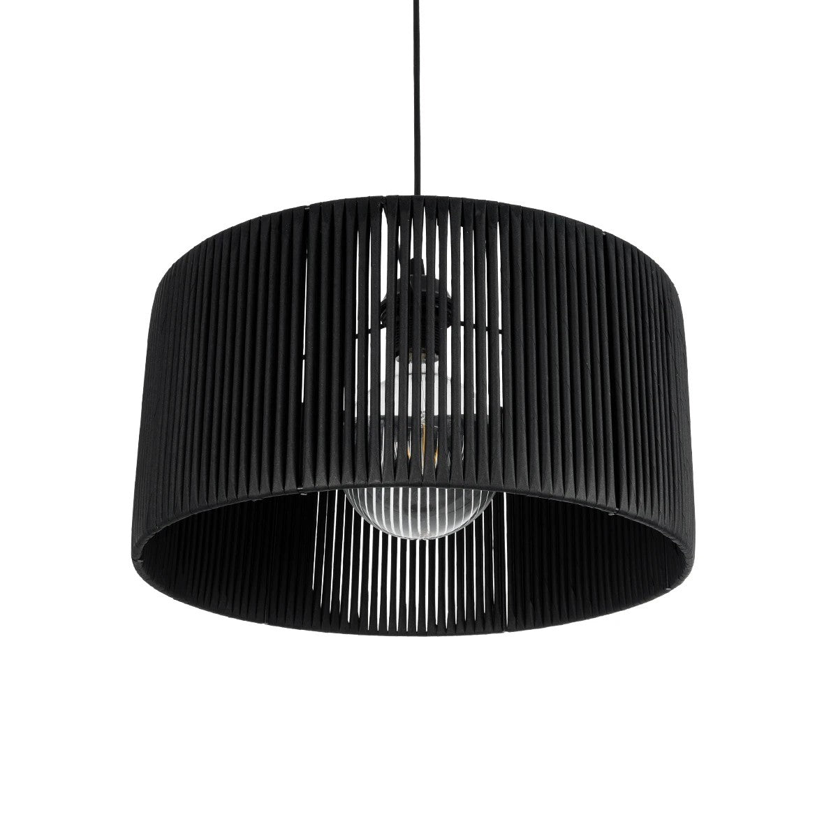 GloboStar® KYCLOS 203-0048 Boho Κρεμαστό Φωτιστικό Καπέλο Μονόφωτο 1 x E27 IP20 Μαύρο Rattan - M40 x Π40 x Υ25.5cm - ledmania.gr