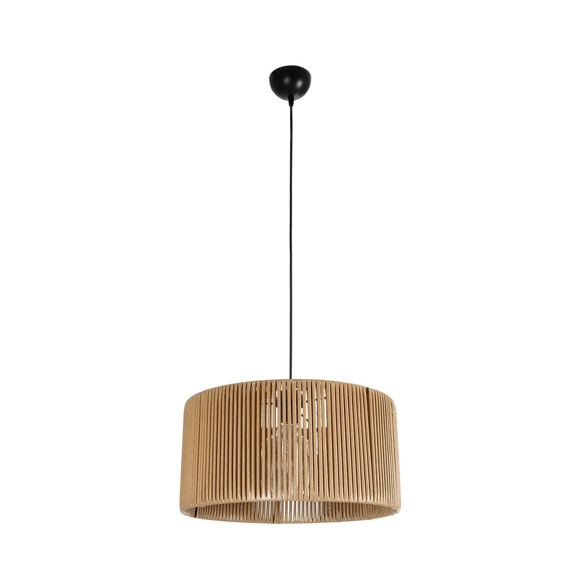 GloboStar® KYCLOS 203-0049 Boho Κρεμαστό Φωτιστικό Καπέλο Μονόφωτο 1 x E27 IP20 Μπεζ Rattan - M40 x Π40 x Υ25.5cm - ledmania.gr