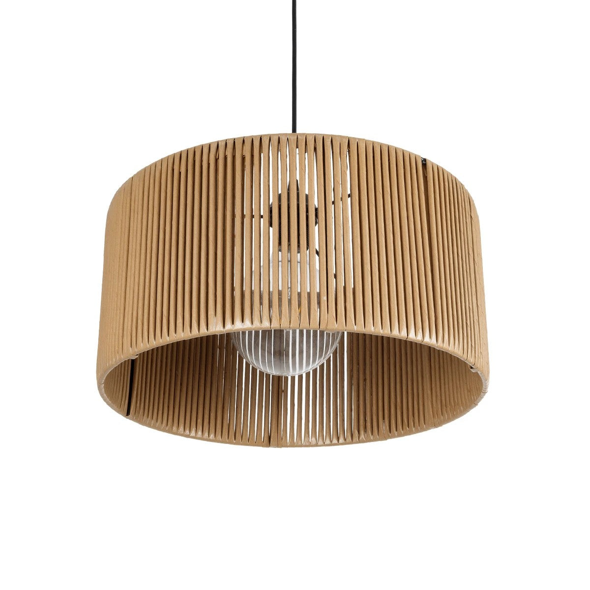 GloboStar® KYCLOS 203-0049 Boho Κρεμαστό Φωτιστικό Καπέλο Μονόφωτο 1 x E27 IP20 Μπεζ Rattan - M40 x Π40 x Υ25.5cm - ledmania.gr