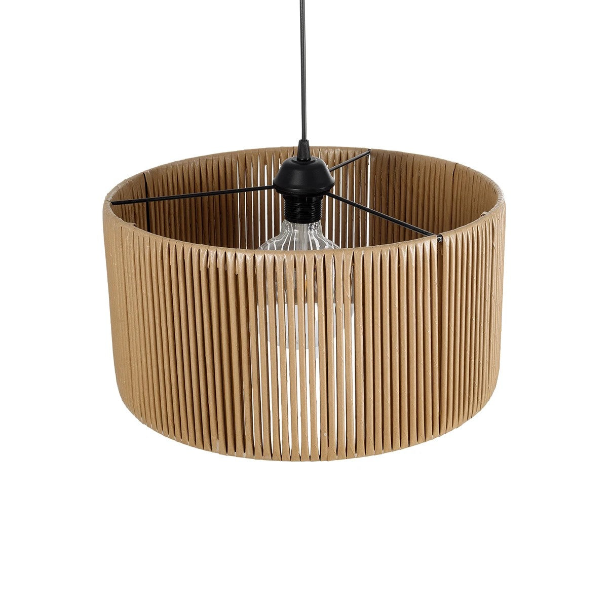GloboStar® KYCLOS 203-0049 Boho Κρεμαστό Φωτιστικό Καπέλο Μονόφωτο 1 x E27 IP20 Μπεζ Rattan - M40 x Π40 x Υ25.5cm - ledmania.gr