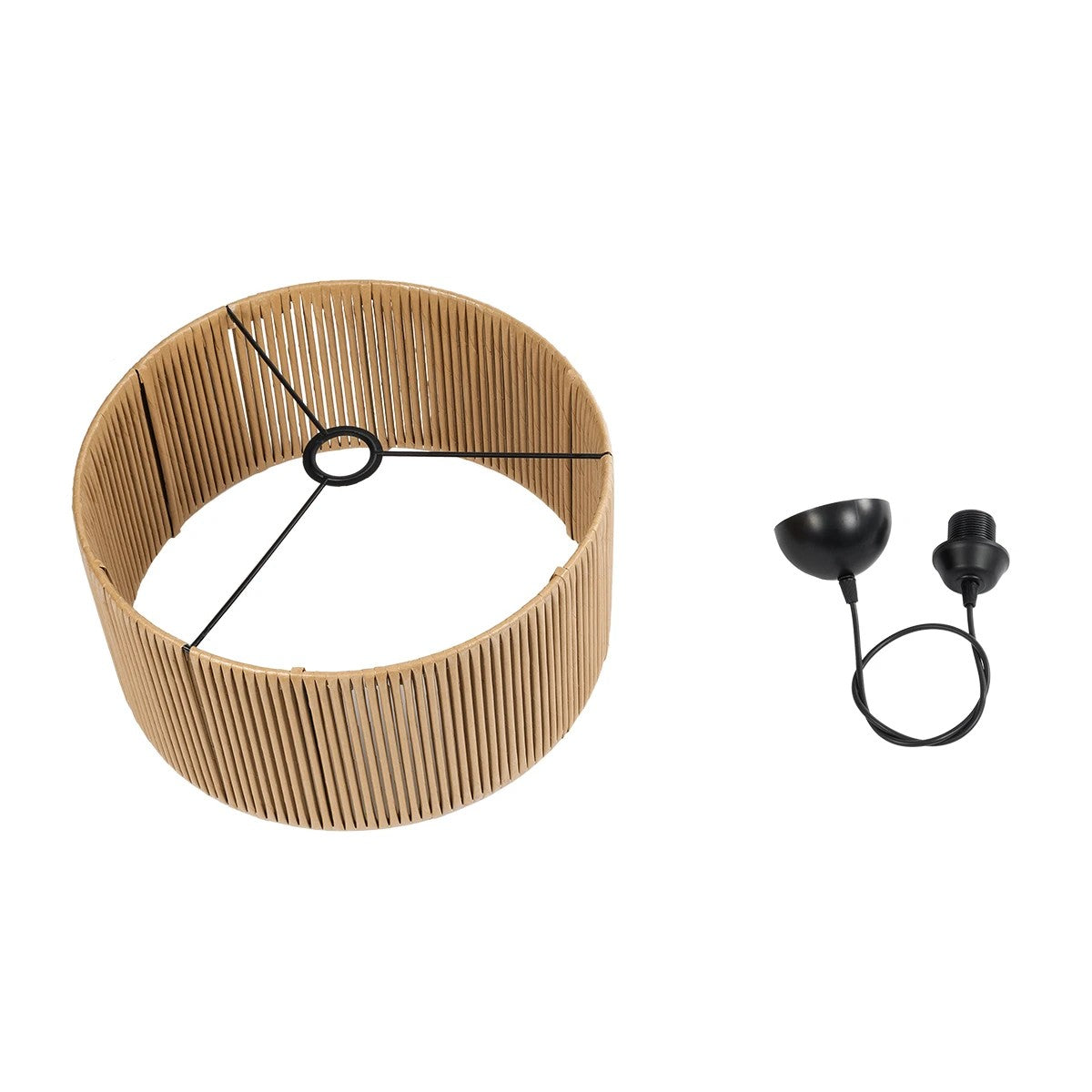 GloboStar® KYCLOS 203-0049 Boho Κρεμαστό Φωτιστικό Καπέλο Μονόφωτο 1 x E27 IP20 Μπεζ Rattan - M40 x Π40 x Υ25.5cm - ledmania.gr