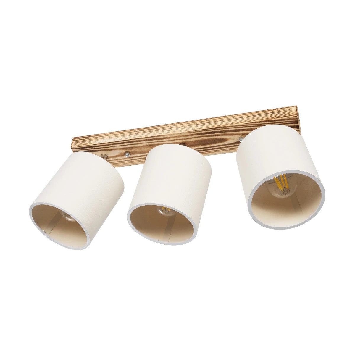 GloboStar® CUP 203-0055 Vintage Φωτιστικό Οροφής Ράγα Τρίφωτο 3 x E27 IP20 Μπεζ Ξύλο με Λευκό Ύφασμα - Μ60 x Π14 x Υ26cm - ledmania.gr