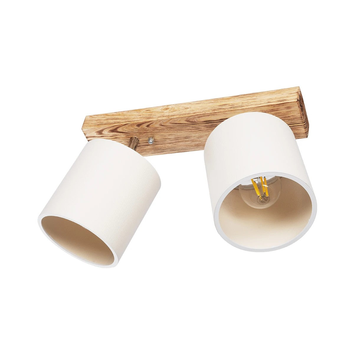 GloboStar® CUP 203-0056 Vintage Φωτιστικό Οροφής Ράγα Δίφωτο 2 x E27 IP20 Μπεζ Ξύλο με Λευκό Ύφασμα - Μ42 x Π14 x Υ26cm - ledmania.gr