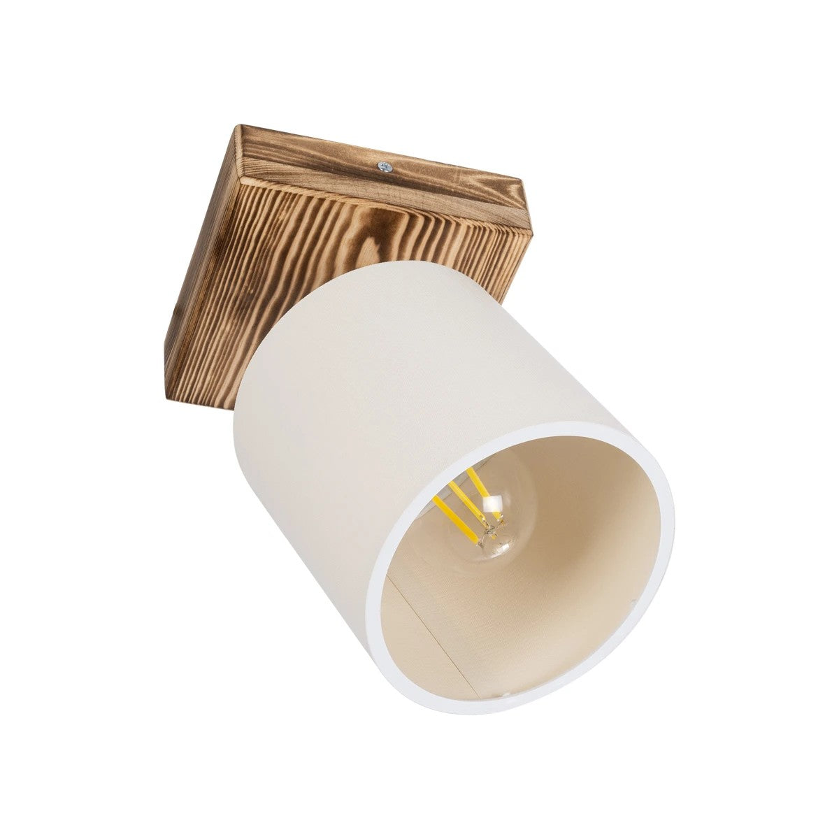 GloboStar® CUP 203-0057 Vintage Φωτιστικό Οροφής Σποτ Μονόφωτο 1 x E27 IP20 Μπεζ Ξύλο με Λευκό Ύφασμα - Μ14.5 x Π14.5 x Υ25cm - ledmania.gr