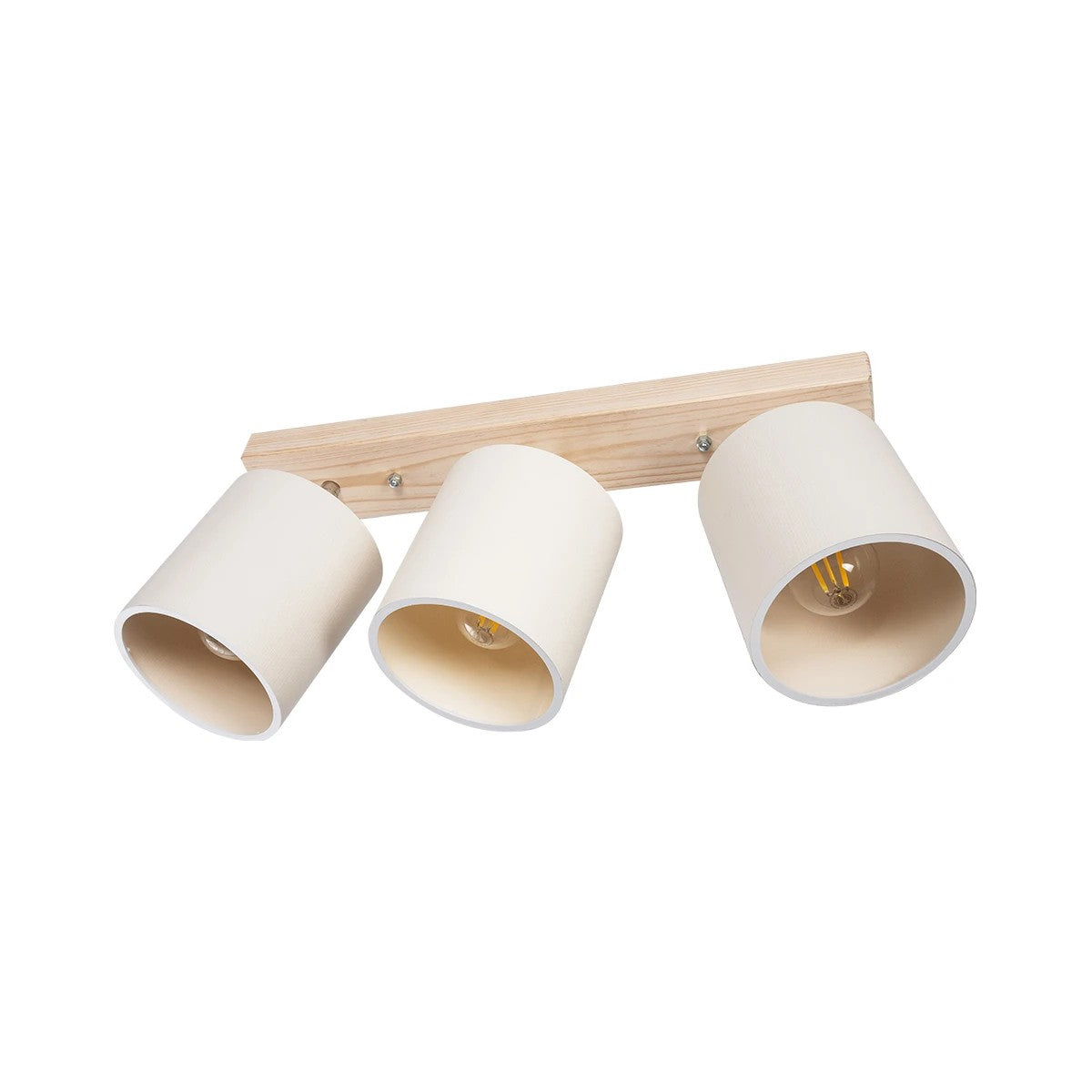 GloboStar® CUP 203-0058 Vintage Φωτιστικό Οροφής Ράγα Τρίφωτο 3 x E27 IP20 Μπέζ Ξύλο με Λευκό Ύφασμα - Μ60 x Π14 x Υ26cm - ledmania.gr