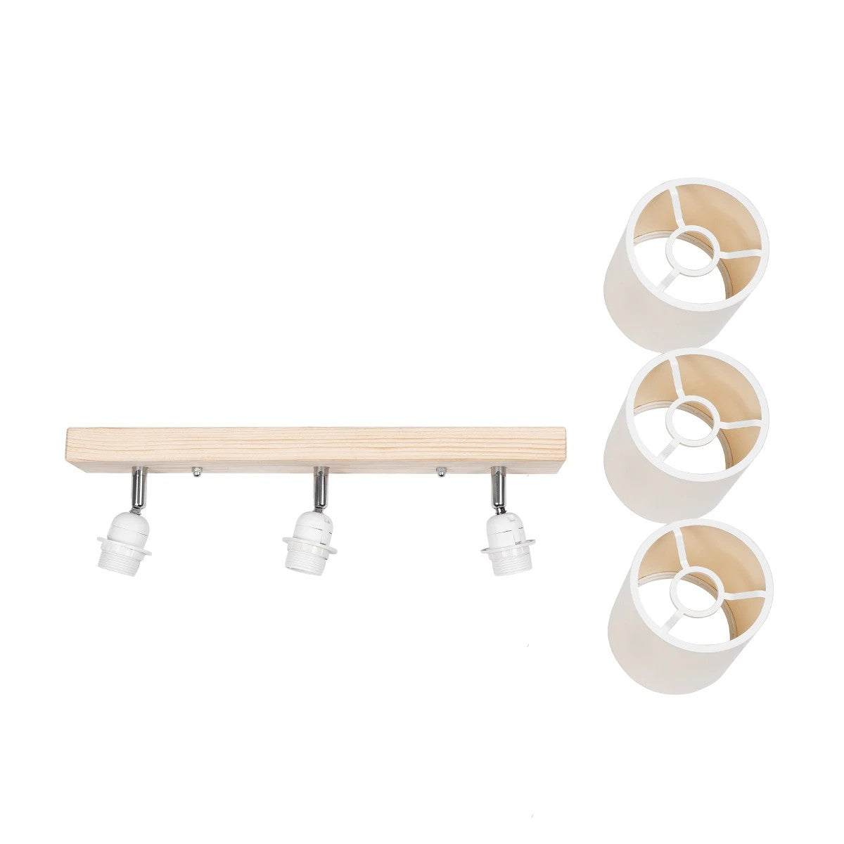 GloboStar® CUP 203-0058 Vintage Φωτιστικό Οροφής Ράγα Τρίφωτο 3 x E27 IP20 Μπέζ Ξύλο με Λευκό Ύφασμα - Μ60 x Π14 x Υ26cm - ledmania.gr