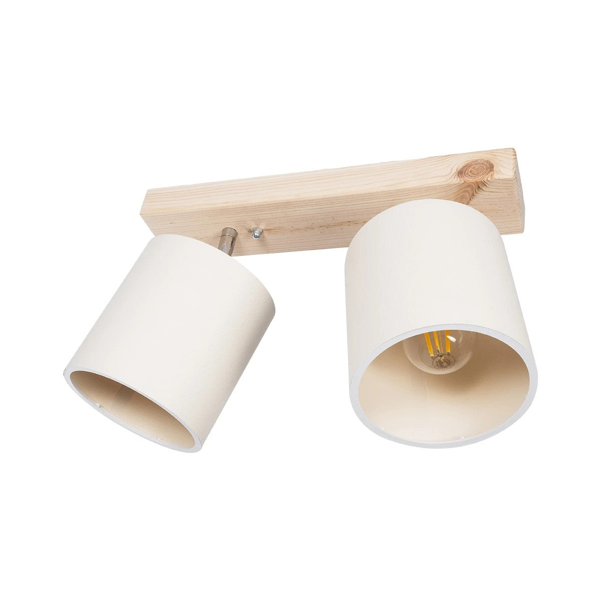 GloboStar® CUP 203-0059 Vintage Φωτιστικό Οροφής Ράγα Δίφωτο 2 x E27 IP20 Μπέζ Ξύλο με Λευκό Ύφασμα - Μ42 x Π14 x Υ26cm - ledmania.gr