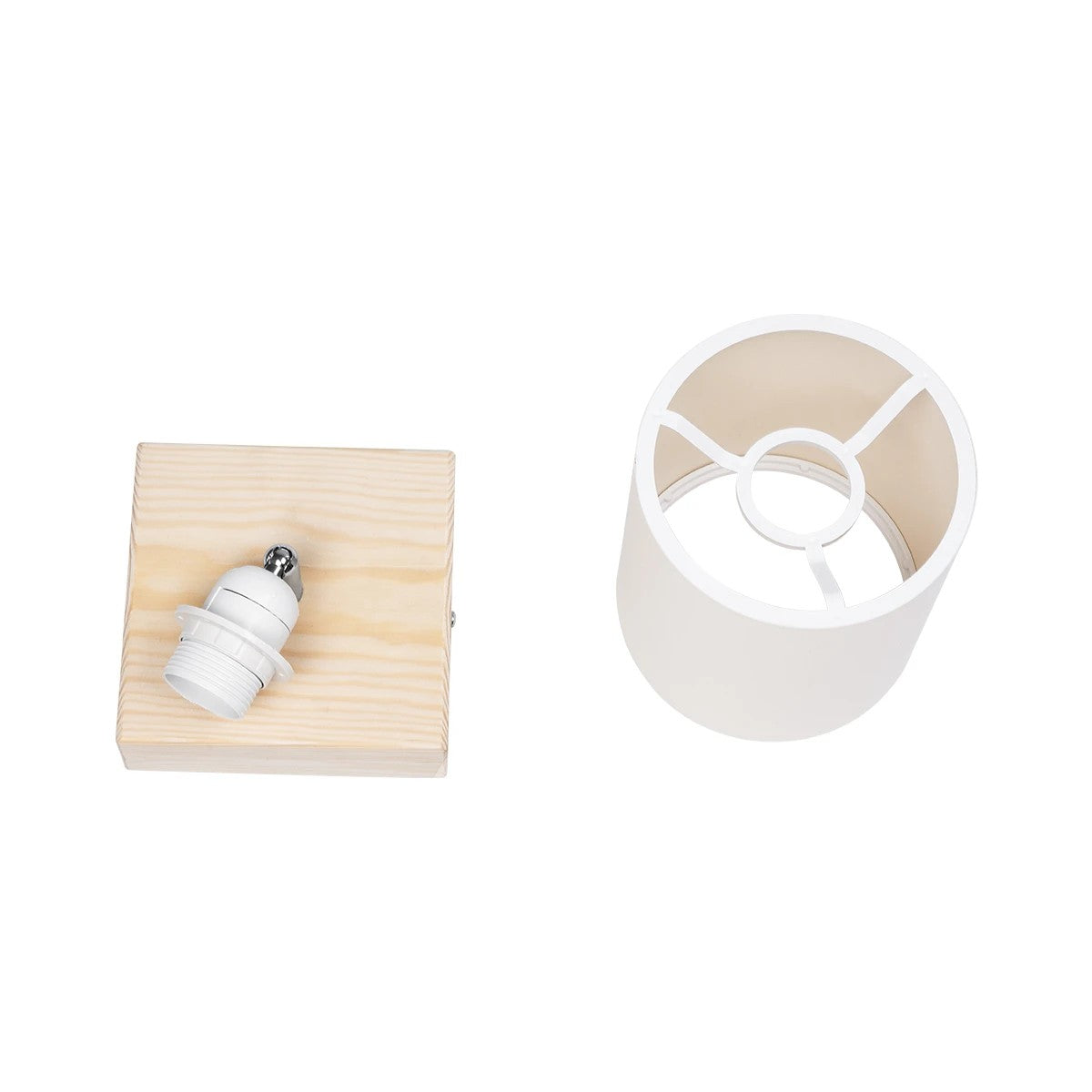 GloboStar® CUP 203-0060 Vintage Φωτιστικό Οροφής Σποτ Μονόφωτο 1 x E27 IP20 Μπέζ Ξύλο με Λευκό Ύφασμα - Μ14.5 x Π14.5 x Υ25cm - ledmania.gr