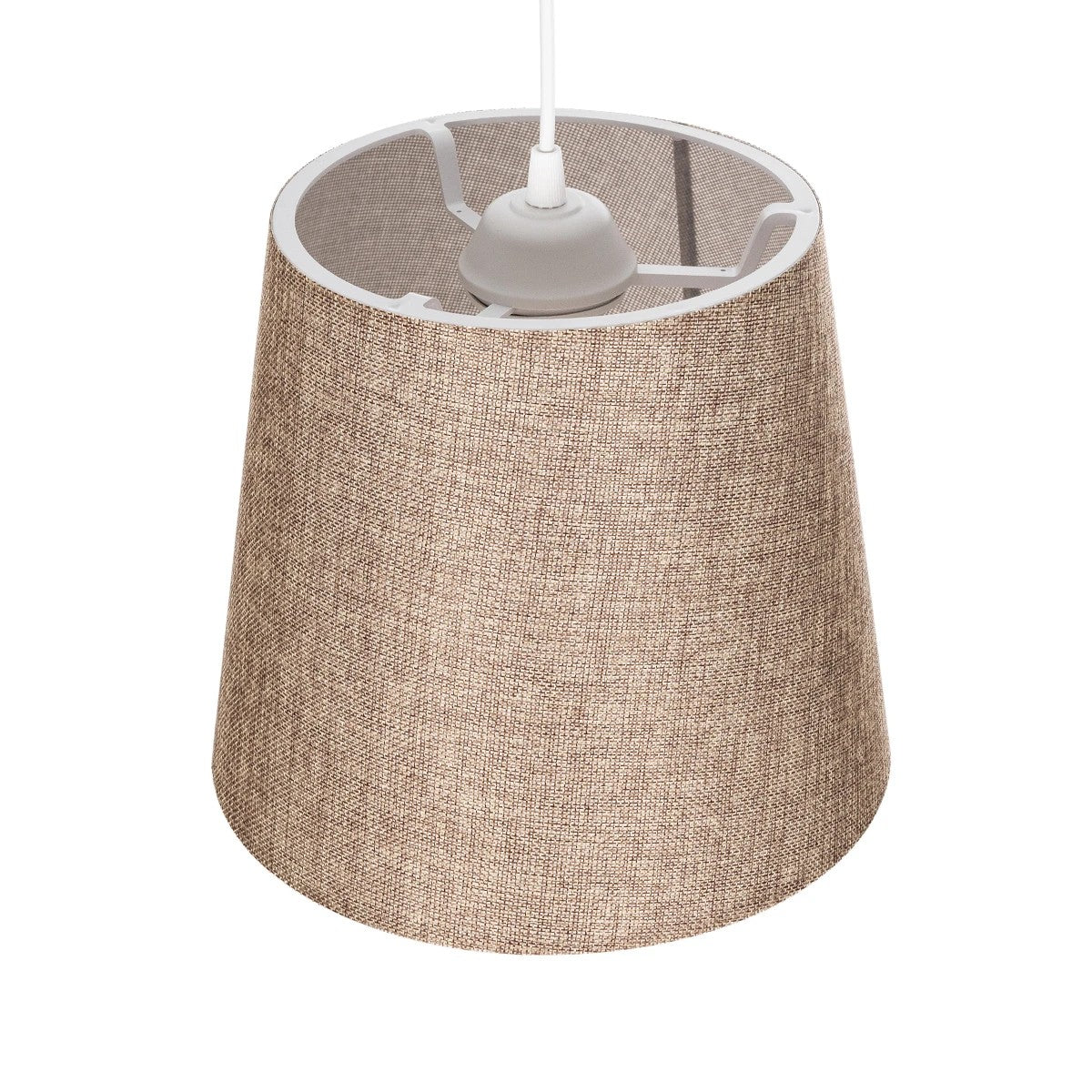 GloboStar® CONEY 203-0073 Μοντέρνο Κρεμαστό Φωτιστικό Καπέλο Μονόφωτο 1 x E27 IP20 Καφέ Ύφασμα - Μ26 x Π26 x Υ25cm - ledmania.gr