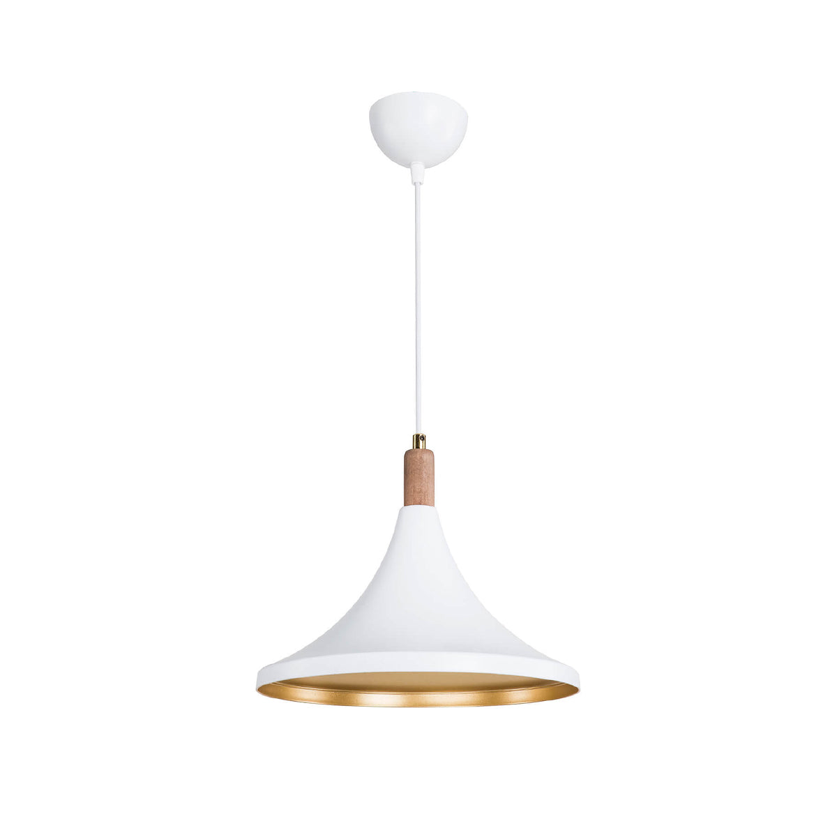 GloboStar® BELFRY 203-0076 Μοντέρνο Κρεμαστό Φωτιστικό Καμπάνα Μονόφωτο 1 x E27 IP20 Λεύκο με Χρυσό Πλαστικό - Μ29.5 x Π29.5 x Υ90cm - ledmania.gr