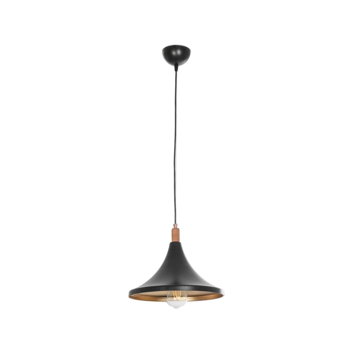 GloboStar® BELFRY 203-0077 Μοντέρνο Κρεμαστό Φωτιστικό Καμπάνα Μονόφωτο 1 x E27 IP20 Μαύρο & Χρυσό Πλαστικό - Μ29.5 x Π29.5 x Υ22cm - ledmania.gr