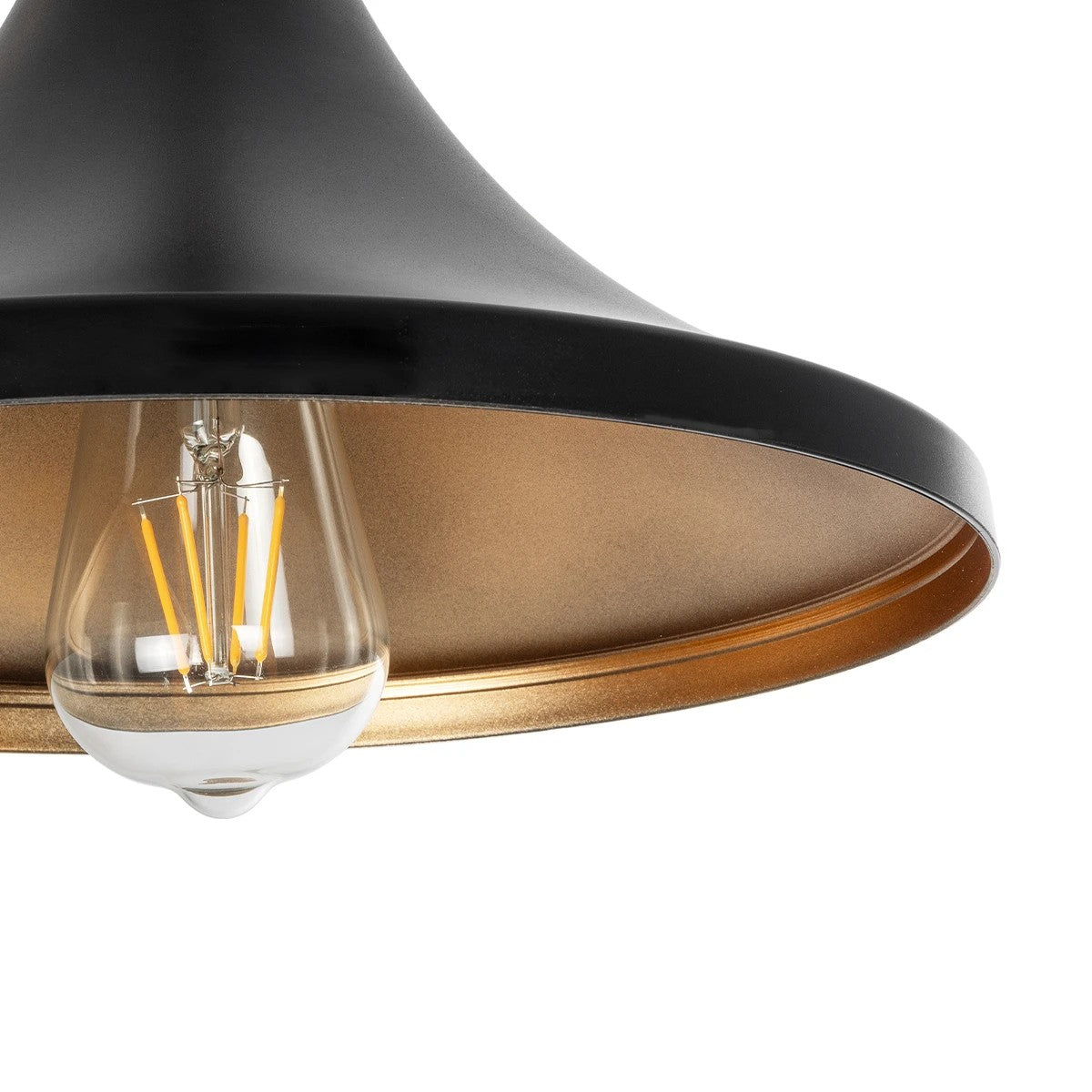GloboStar® BELFRY 203-0077 Μοντέρνο Κρεμαστό Φωτιστικό Καμπάνα Μονόφωτο 1 x E27 IP20 Μαύρο & Χρυσό Πλαστικό - Μ29.5 x Π29.5 x Υ22cm - ledmania.gr