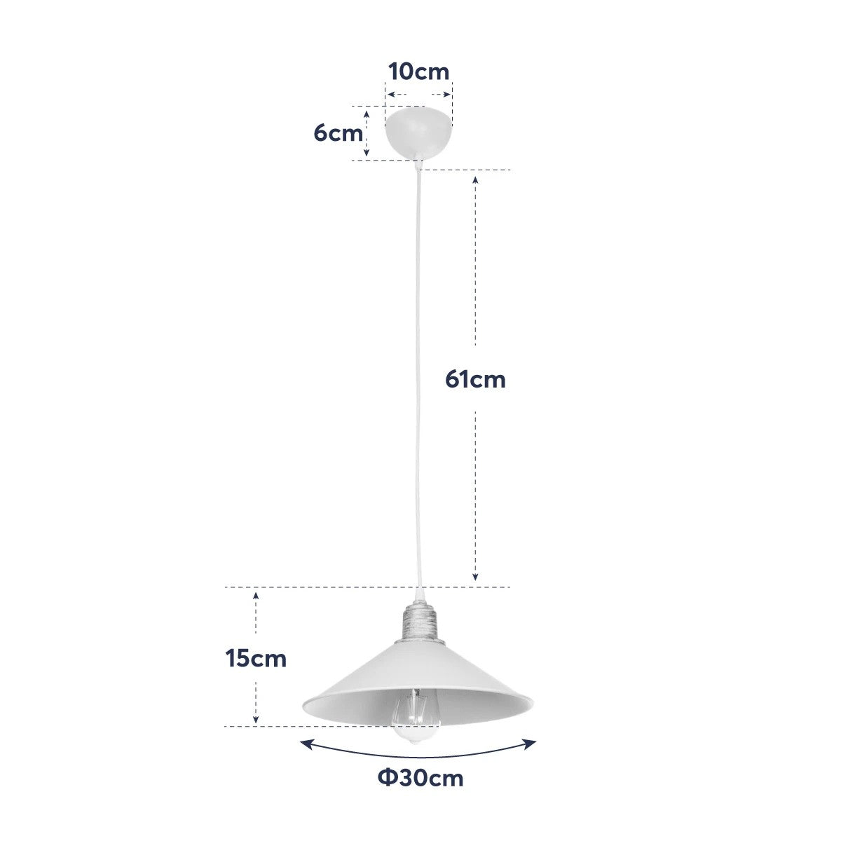 GloboStar® FERRO 203-0083 Μοντέρνο Κρεμαστό Φωτιστικό Καμπάνα Μονόφωτο 1 x E27 IP20 Λευκό & Χρυσό Πλαστικό - Μ30 x Π30 x Υ15cm - ledmania.gr