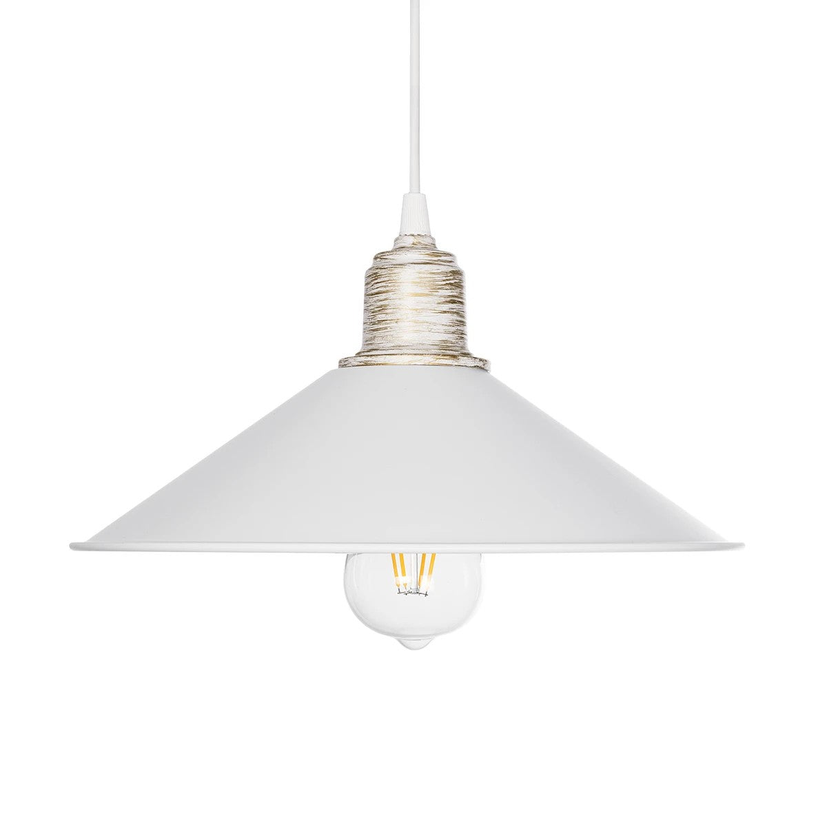 GloboStar® FERRO 203-0083 Μοντέρνο Κρεμαστό Φωτιστικό Καμπάνα Μονόφωτο 1 x E27 IP20 Λευκό & Χρυσό Πλαστικό - Μ30 x Π30 x Υ15cm - ledmania.gr