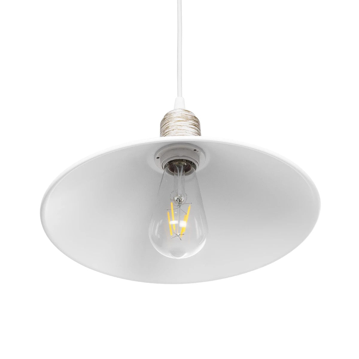 GloboStar® FERRO 203-0083 Μοντέρνο Κρεμαστό Φωτιστικό Καμπάνα Μονόφωτο 1 x E27 IP20 Λευκό & Χρυσό Πλαστικό - Μ30 x Π30 x Υ15cm - ledmania.gr