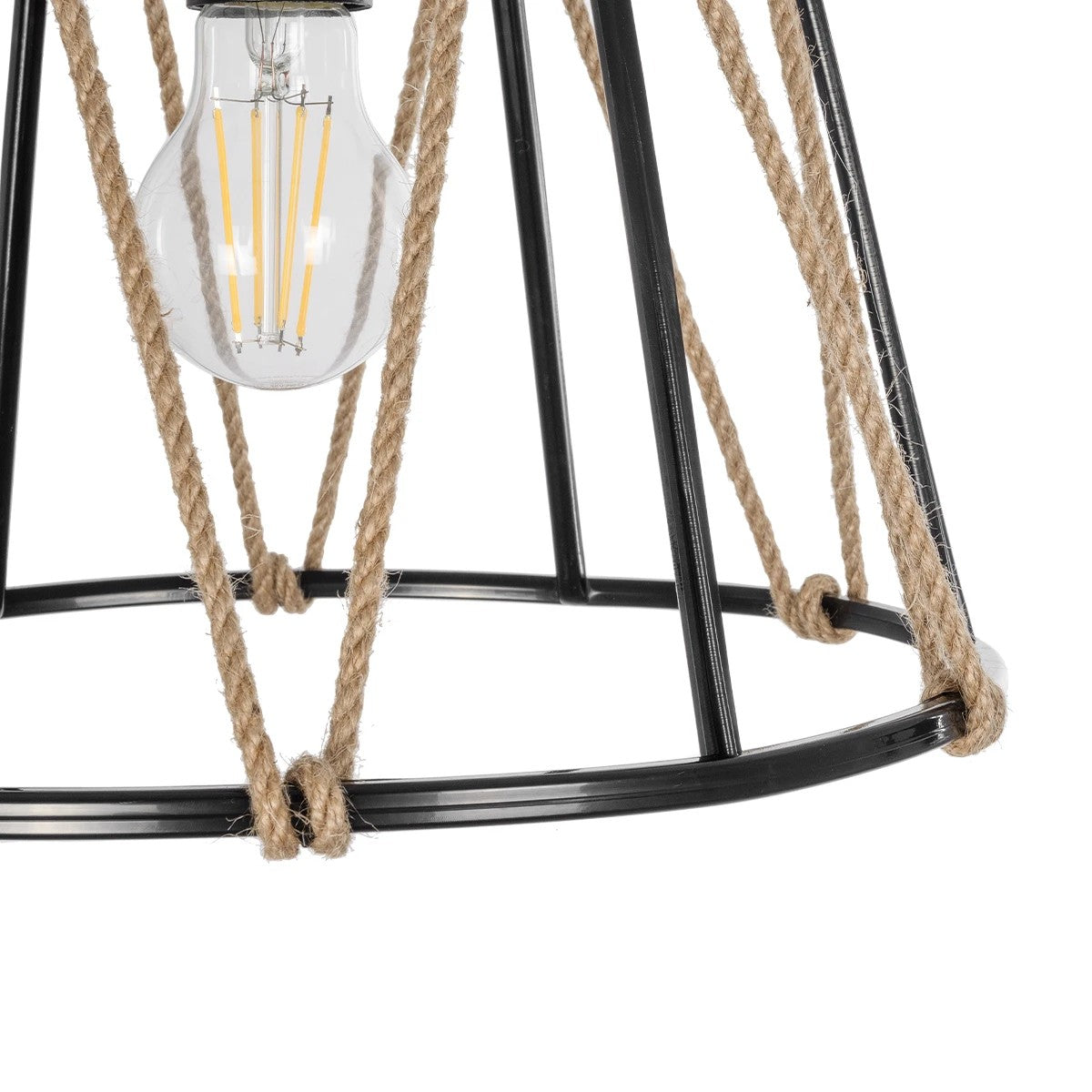 GloboStar® JUTE 203-0090 Μοντέρνο Κρεμαστό Φωτιστικό Σχοινί Μονόφωτο 1 x E27 IP20 Μαύρο Πλαστικό με Μπεζ Σχοινί - Μ30 x Π30 x Υ23cm - ledmania.gr