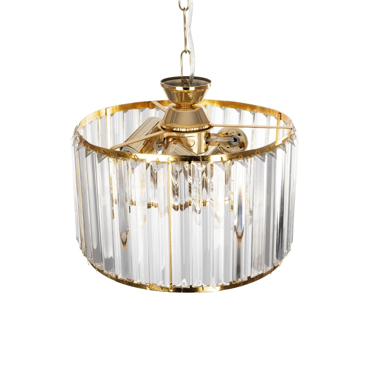 GloboStar® GLAMOROUS 203-0094 Κλασικό Κρεμαστό Φωτιστικό Κρύσταλλα Τρίφωτο 3 x E27 IP20 Χρυσό Μεταλλό με Διάφανο Κρύσταλλο - Μ28 x Π28 x Υ21.5cm - ledmania.gr