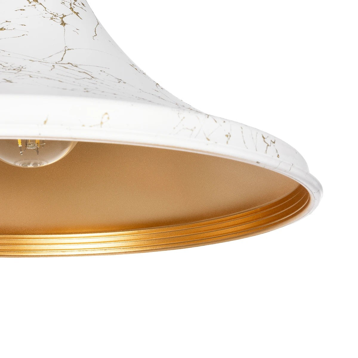 GLOBOSTAR® MARBLE 203-0098 Μοντέρνο Κρεμαστό Φωτιστικό Οροφής με Ντουί 1 x E27 AC 220-240V IP20 - Λεύκο & Χρυσό - Μ30 x Π30 x Υ20cm - ledmania.gr