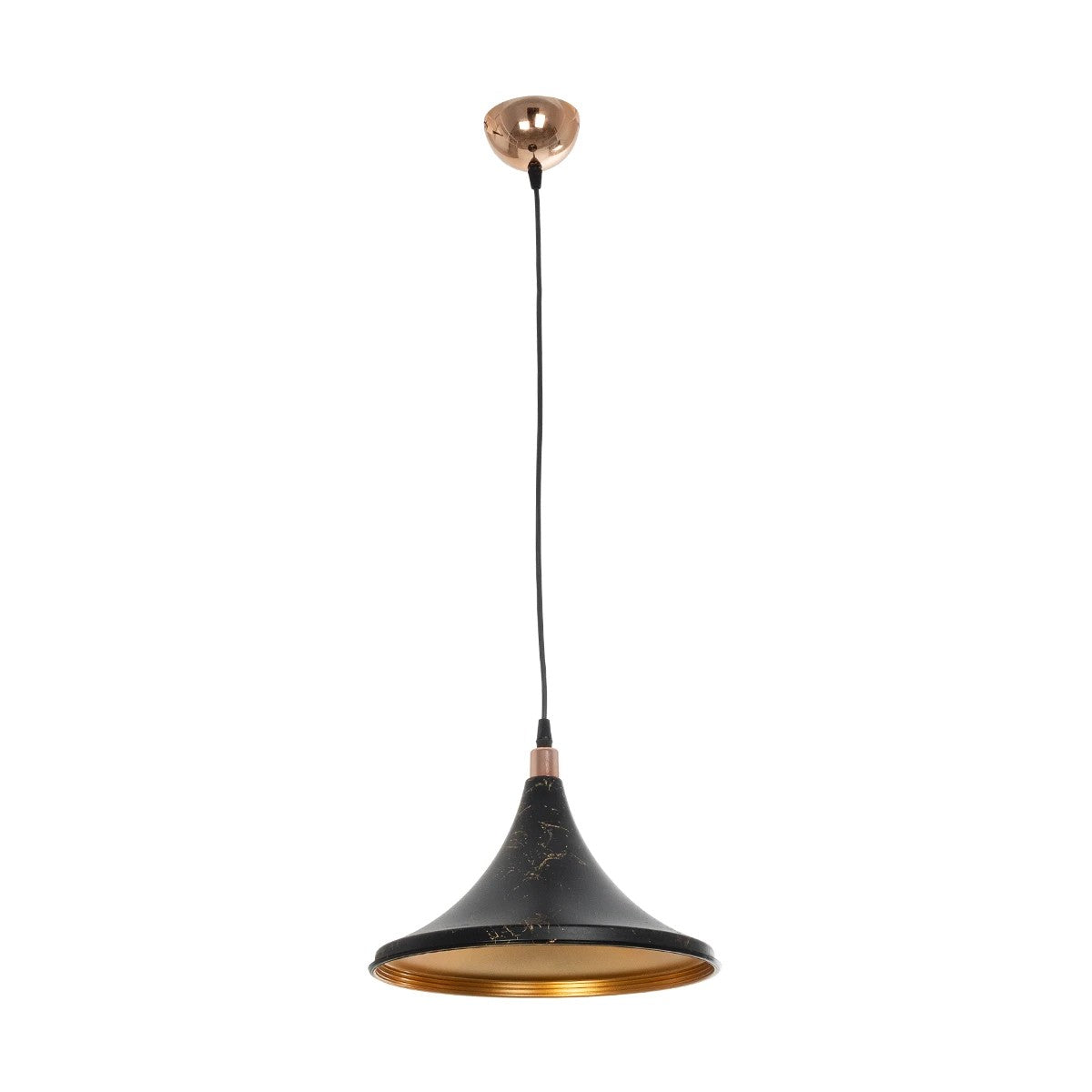 GloboStar® MARBLE 203-0099 Μοντέρνο Κρεμαστό Φωτιστικό Καμπάνα Μονόφωτο 1 x E27 IP20 Μαύρο & Χρυσό Πλαστικό - Μ30 x Π30 x Υ20cm - ledmania.gr