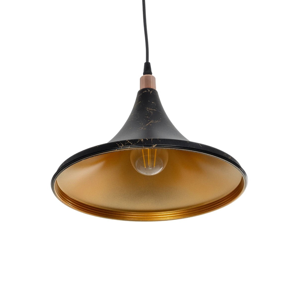 GloboStar® MARBLE 203-0099 Μοντέρνο Κρεμαστό Φωτιστικό Καμπάνα Μονόφωτο 1 x E27 IP20 Μαύρο & Χρυσό Πλαστικό - Μ30 x Π30 x Υ20cm - ledmania.gr