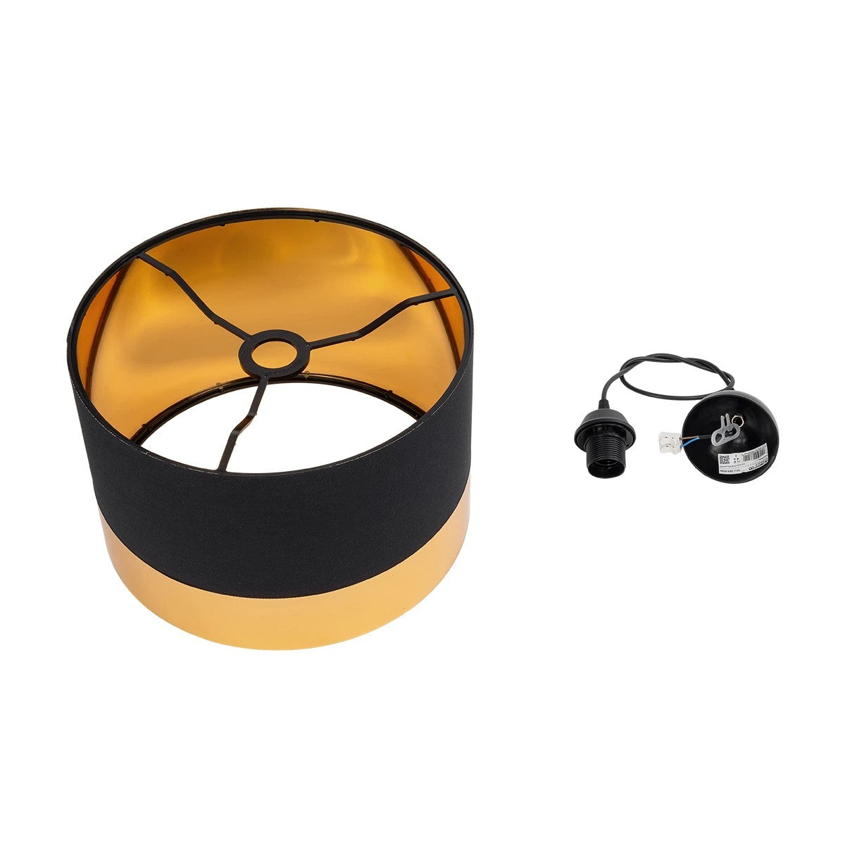 GloboStar® ZYKLUS 203-0100 Μοντέρνο Κρεμαστό Φωτιστικό Καπέλο Μονόφωτο 1 x E27 IP20 Μαύρο Ύφασμα με Χρυσό Μέταλλο - Μ36 x Π36 x Υ25cm - ledmania.gr