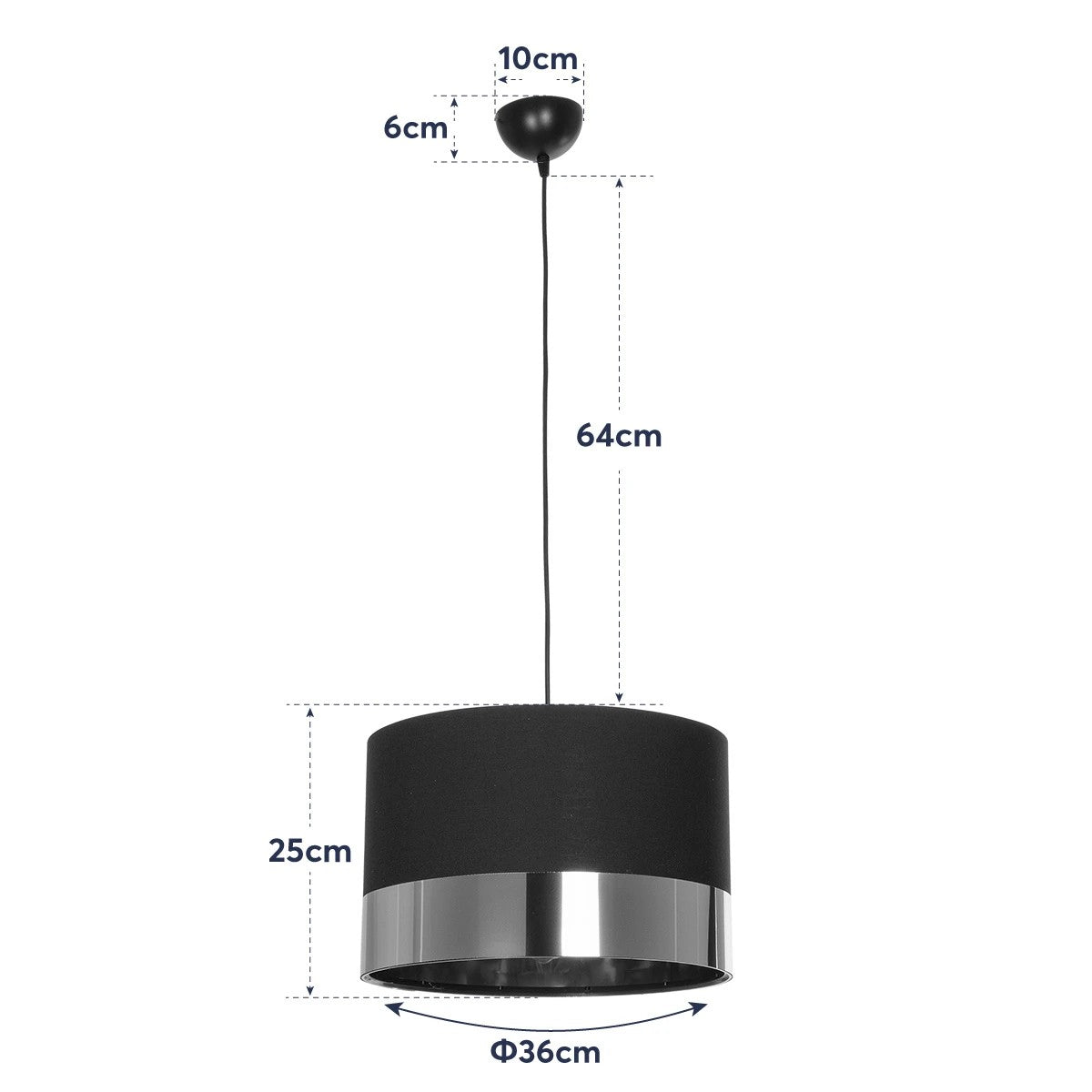 GloboStar® ZYKLUS 203-0101 Μοντέρνο Κρεμαστό Φωτιστικό Καπέλο Μονόφωτο 1 x E27 IP20 Μαύρο Ύφασμα με Καρυδί Ξύλο - Μ36 x Π36 x Υ25cm