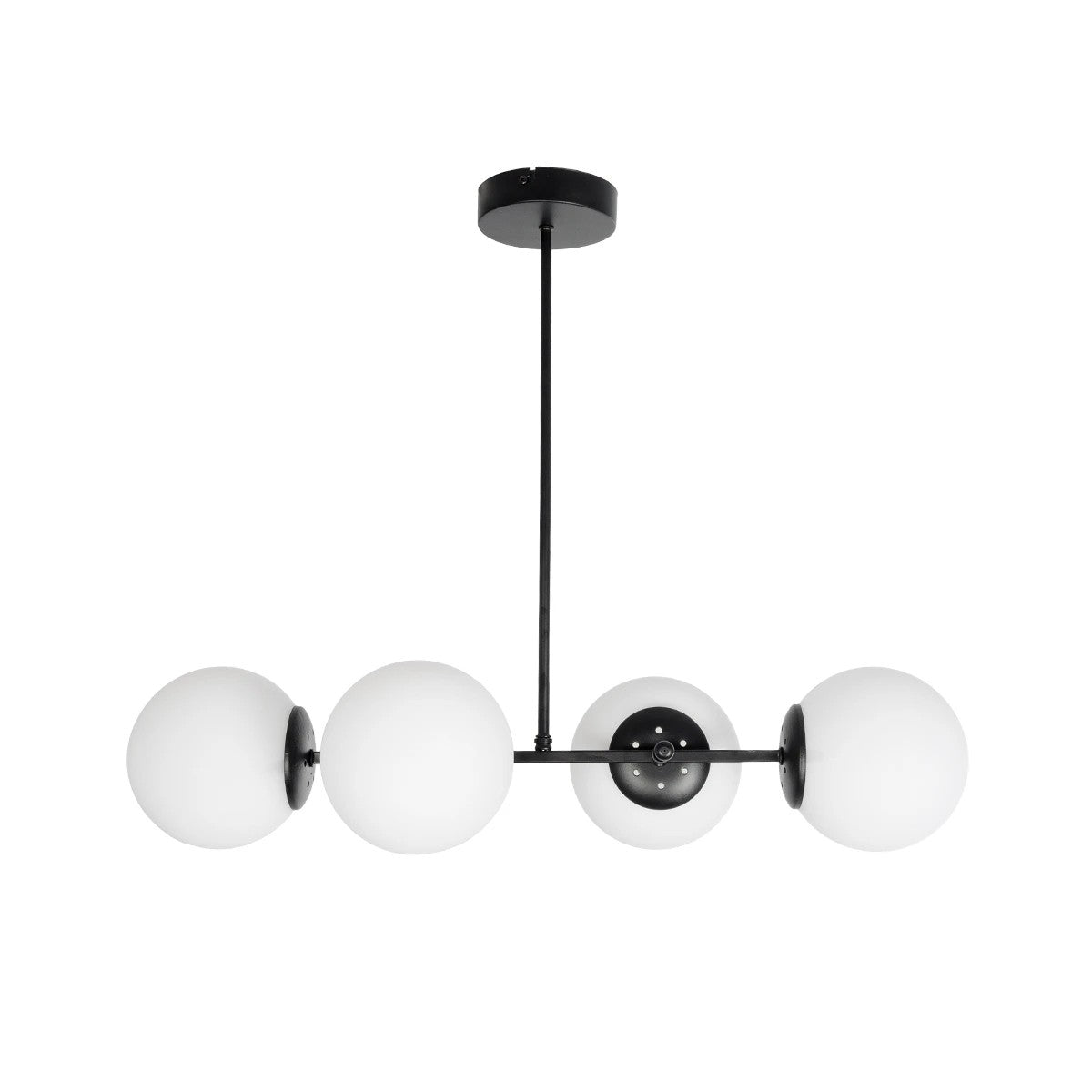 GloboStar® GLOBUS 203-0104 Μοντέρνο Φωτιστικό Οροφής Μπάλα Πολύφωτο 4 x E27 IP20 Μαύρο Μέταλλο με Λευκό Γυαλί - Μ70 x Π34 x Υ15cm - ledmania.gr