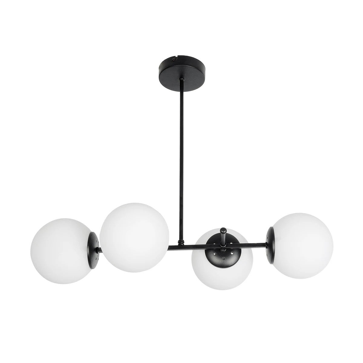 GloboStar® GLOBUS 203-0104 Μοντέρνο Φωτιστικό Οροφής Μπάλα Πολύφωτο 4 x E27 IP20 Μαύρο Μέταλλο με Λευκό Γυαλί - Μ70 x Π34 x Υ15cm - ledmania.gr
