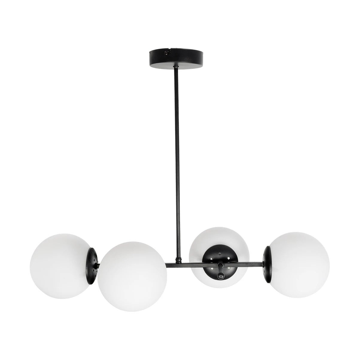 GloboStar® GLOBUS 203-0104 Μοντέρνο Φωτιστικό Οροφής Μπάλα Πολύφωτο 4 x E27 IP20 Μαύρο Μέταλλο με Λευκό Γυαλί - Μ70 x Π34 x Υ15cm - ledmania.gr